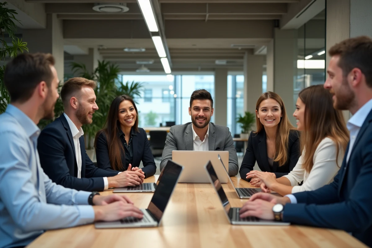 Groupe de professionnels en réunion dans un bureau moderne