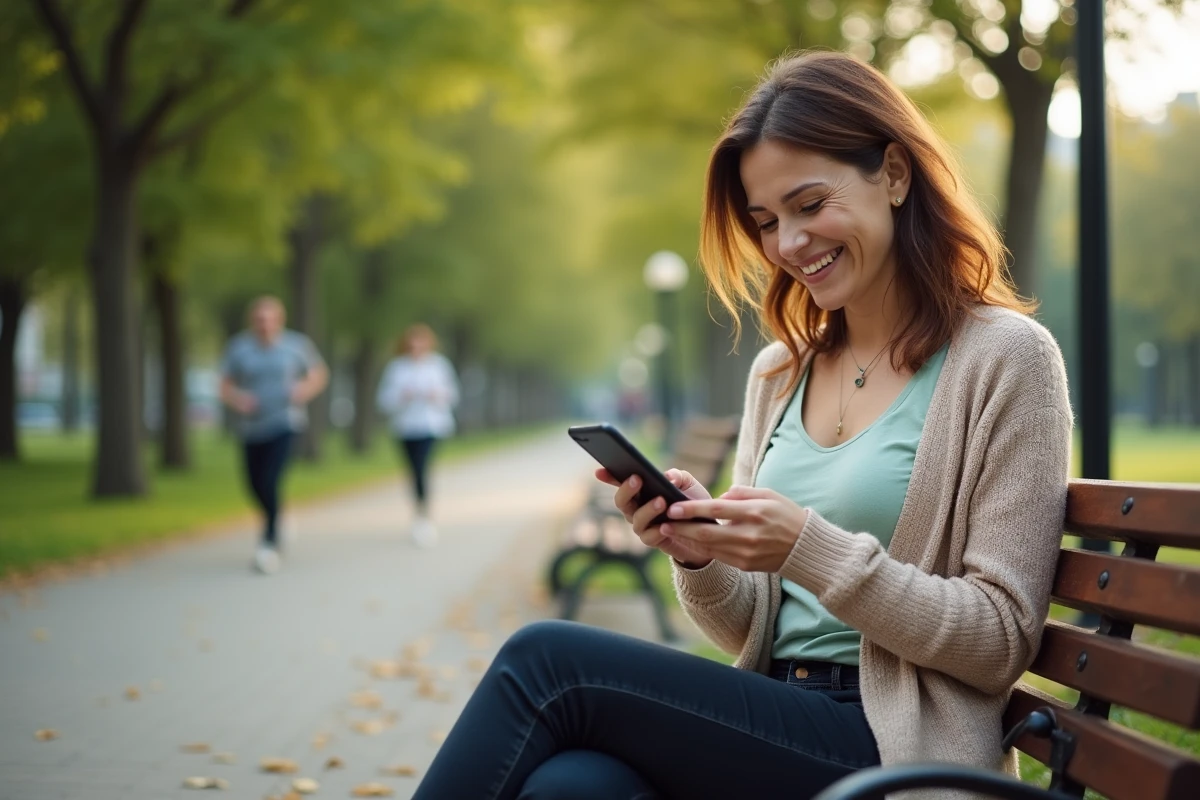 Femme souriante utilisant une application santé en plein air