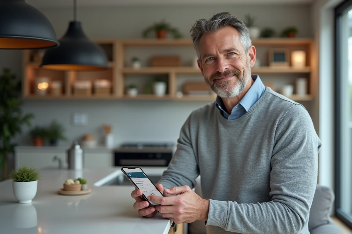 Homme consultant les options de paiement fractionné sur une application de réservation de voyage sur smartphone