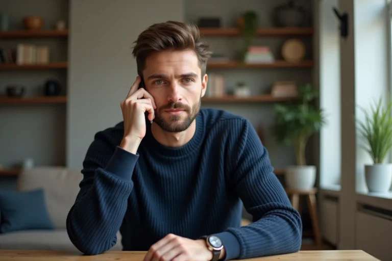Homme d'affaires au téléphone dans son appartement